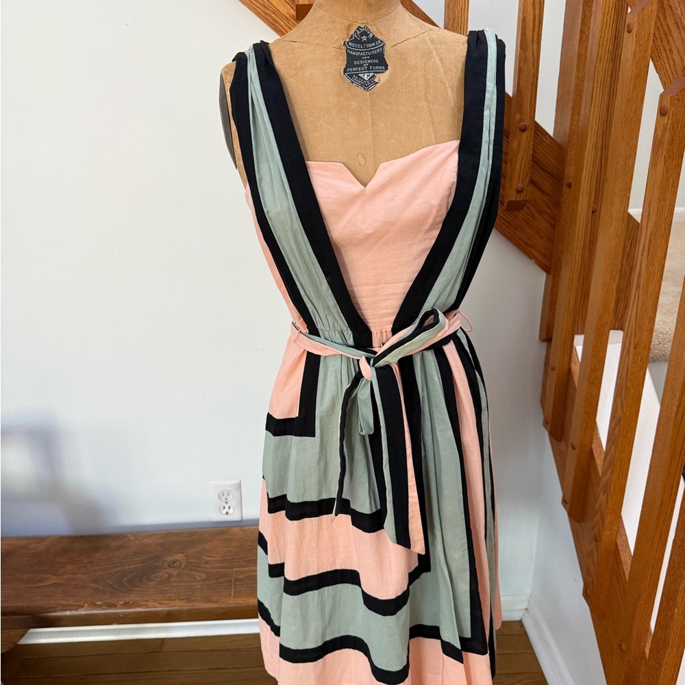 Betsey Johnson Pink, Sage & Black Striped Mini Dress